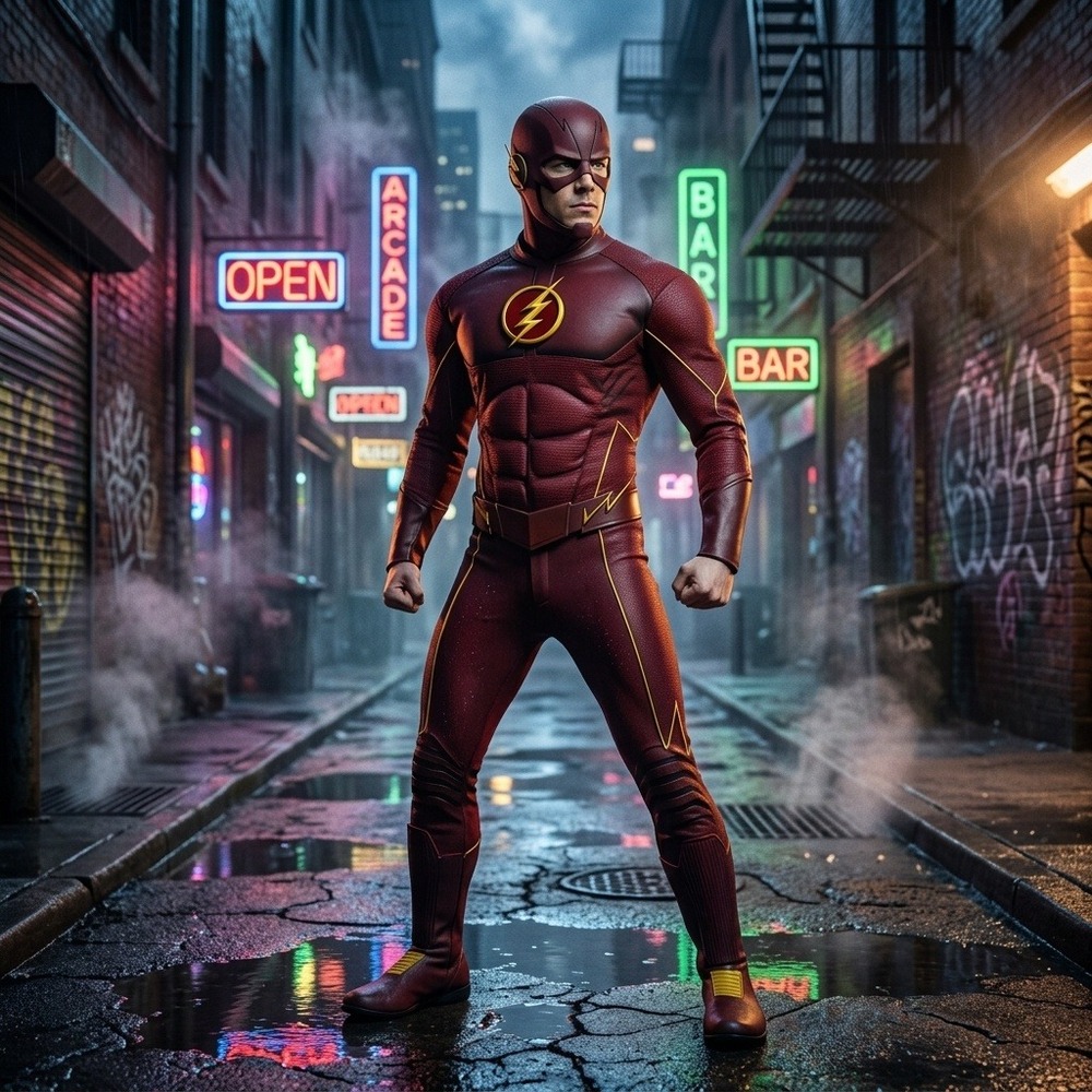 Flash Costume Men Rubies DC Comics The Flash Muscle Chest Red Jumpsuit Mask O/S